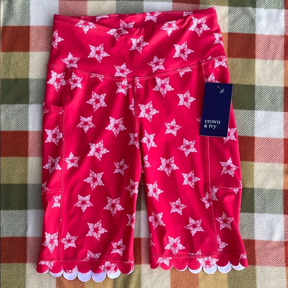 NWT Crown & Ivy‎ Patriotic Red and White Star Bike Shorts XS